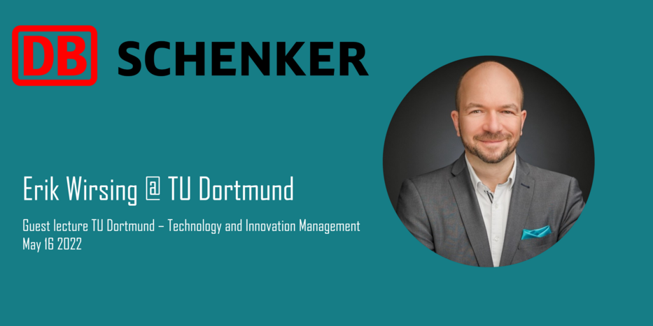 Titelfolie des Gastvortrags von Erik Wirsing, "Erik Wirsing @ TU Dortmund, Guest Lecture TU Dortmund - Technology and Innovation Management - May 16 2022"