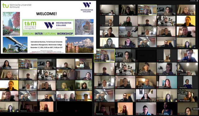 A collage consisting of the title slide and many pictures of the (virtual) participants